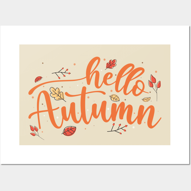 Hello Autumn Fall Vibes Wall Art by Fitastic